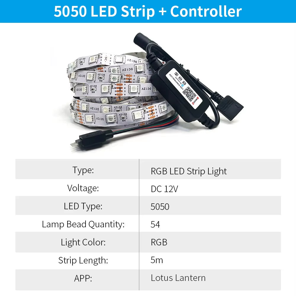 Smart Vibe Strip: 5M Bluetooth RGB LED Light