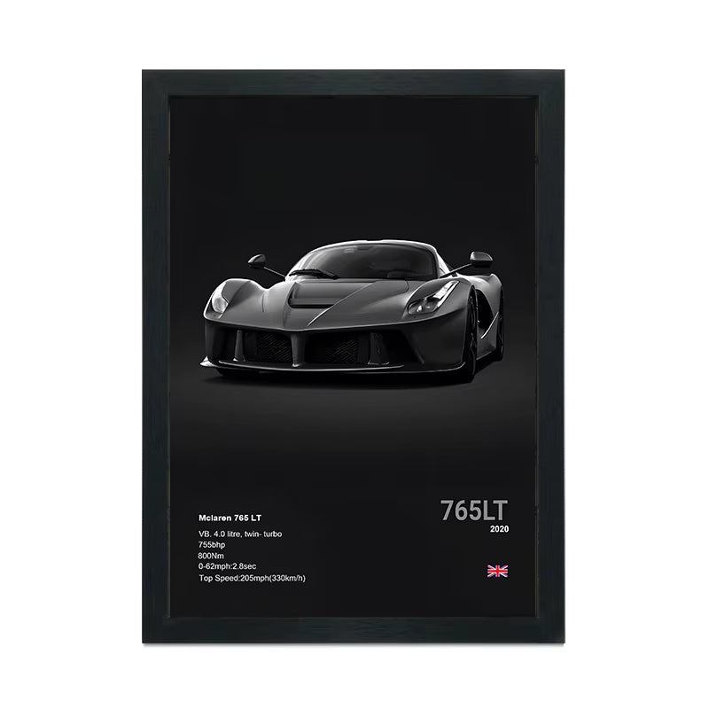 Black Frame + White Sports Car Poster (A4)