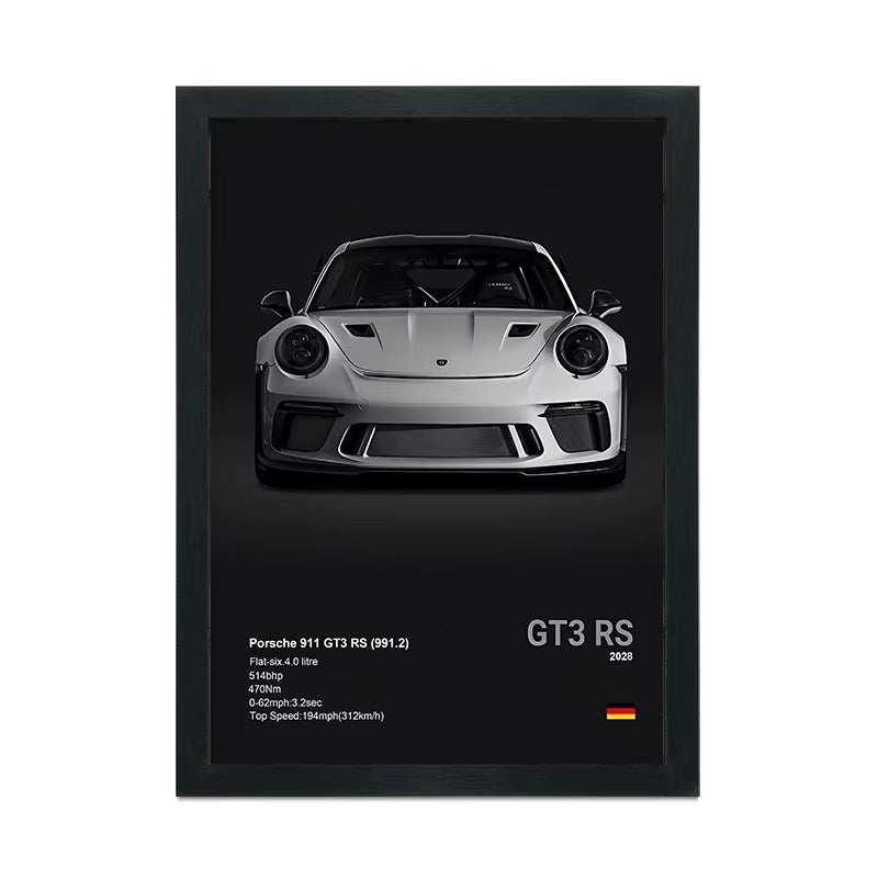 Black Frame + White Sports Car Poster (A4)