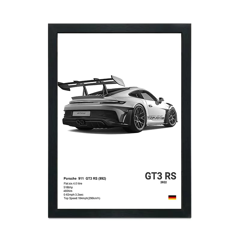 Black Frame + White Sports Car Poster (A4)