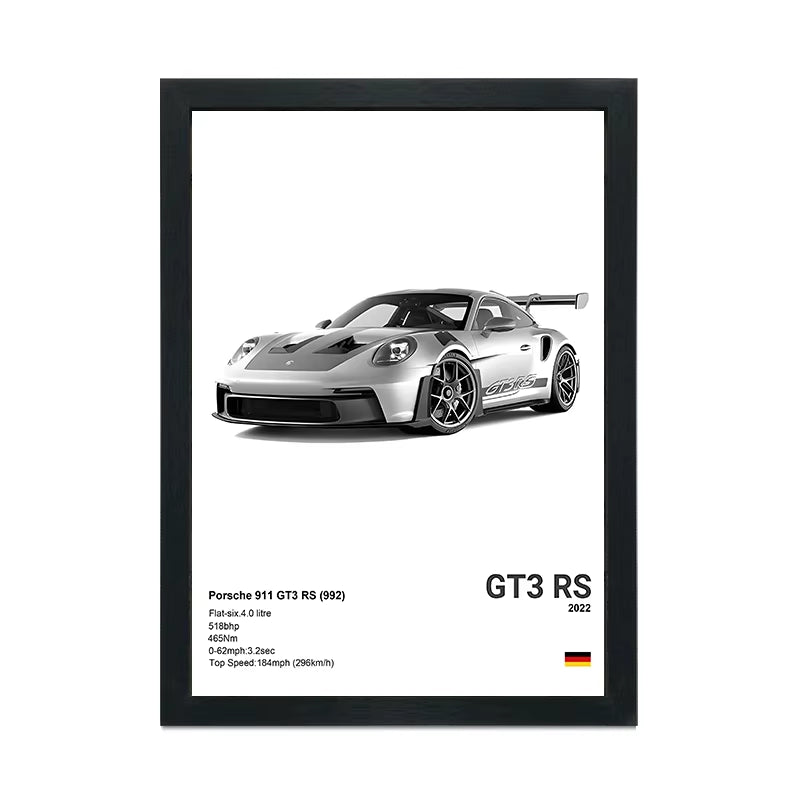 Black Frame + White Sports Car Poster (A4)