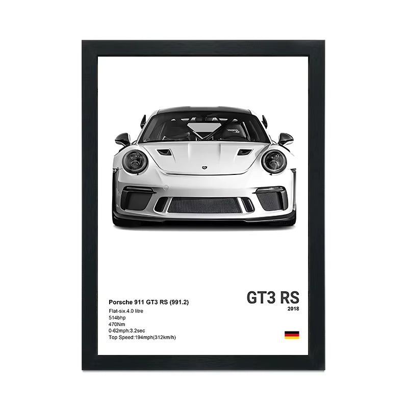 Black Frame + White Sports Car Poster (A4)