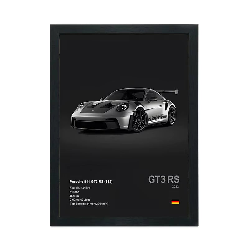 Black Frame + White Sports Car Poster (A4)
